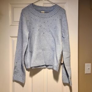 JOIE Light Blue 100% CASHMERE SWEATER Pullover Rhinestones Size L NEW